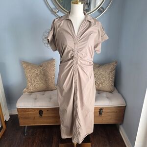 Saunders Beige Ruched Shirt Dress